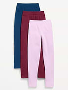 Image number 1 showing, High-Waisted Full-Length Fleece Leggings 3-Pack for Girls