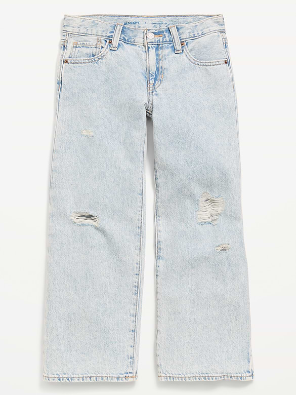Jean coupe généreuse déchiré à jambe large à taille basse pour fille
