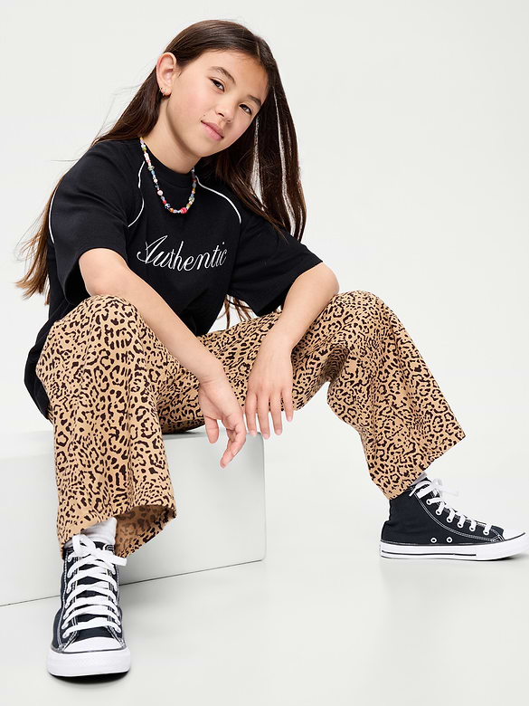 Pantalon en sergé coupe très généreuse à jambe large à taille extensible pour fille