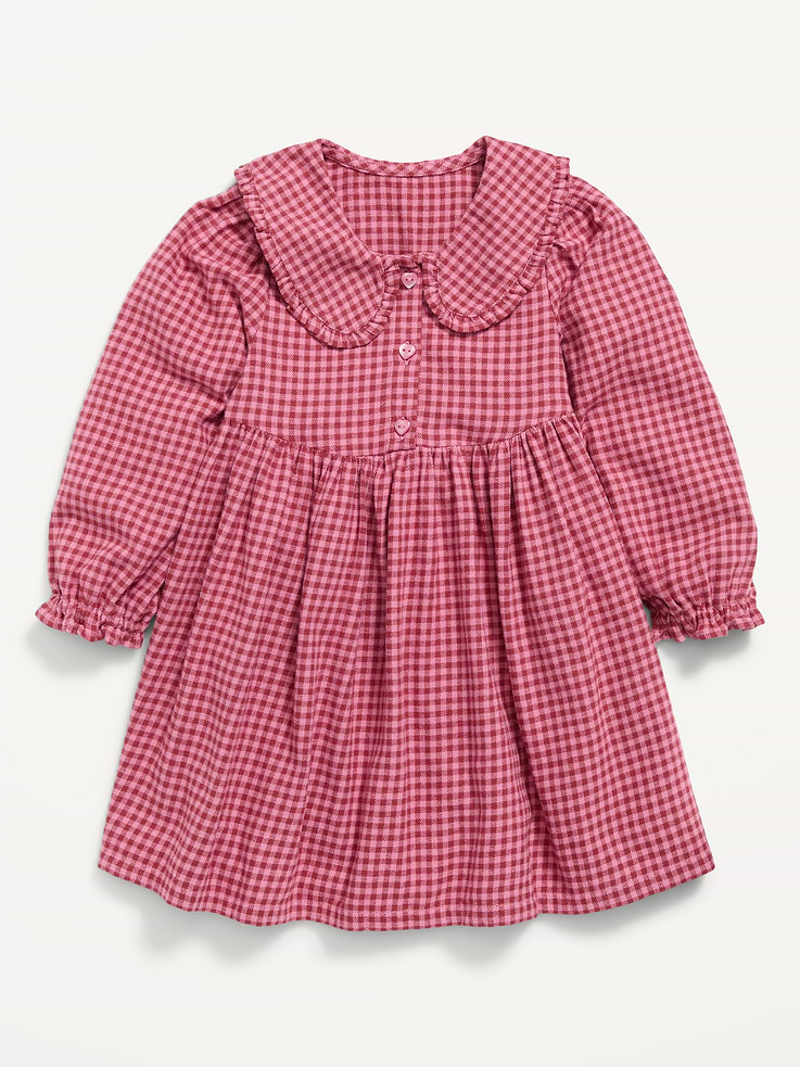 Image 1 of 2, spread collar, long puffy sleeves, seamed waist, buttoned placket, full skirt, Product #909338