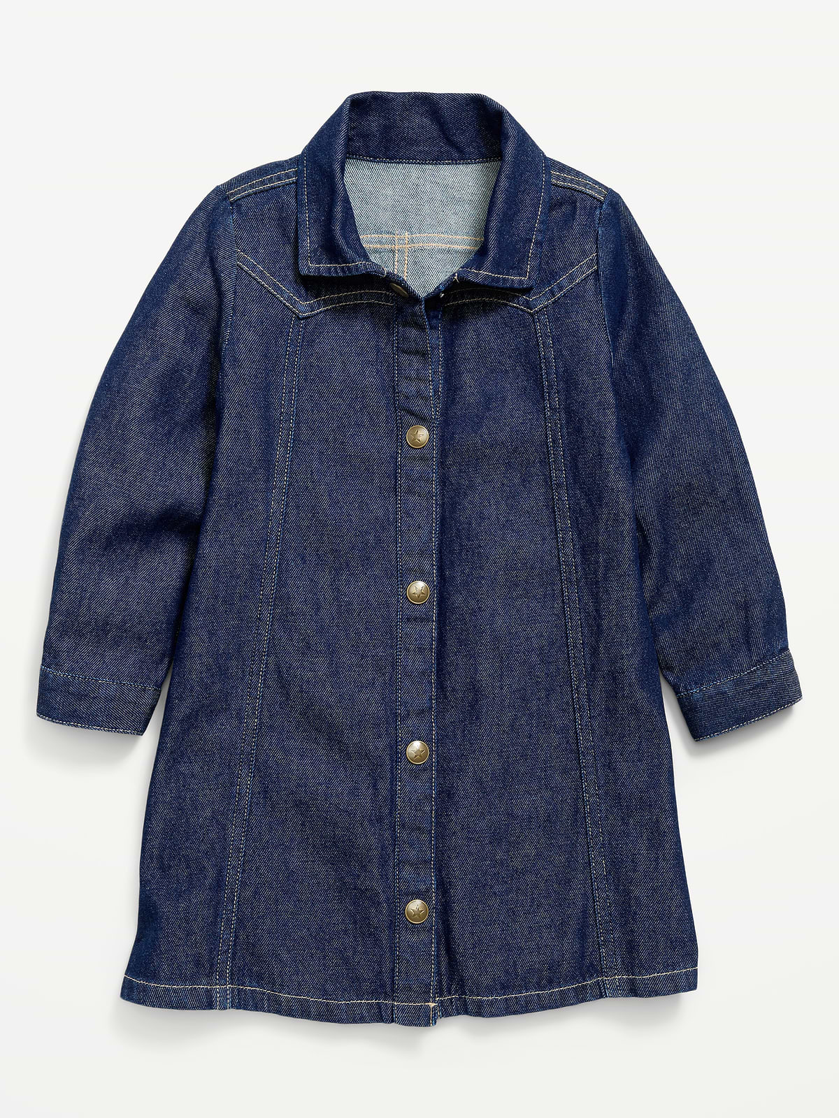 Long-Sleeve Western Denim Shirt Dress for Toddler Girls
