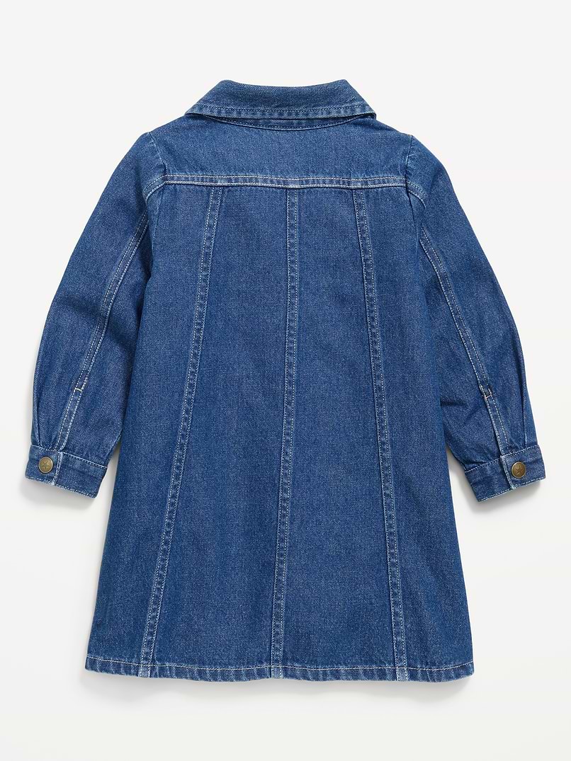 Long-Sleeve Western Denim Shirt Dress for Toddler Girls