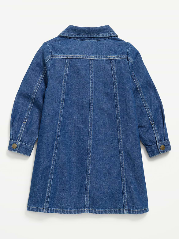 Long-Sleeve Western Denim Shirt Dress for Toddler Girls