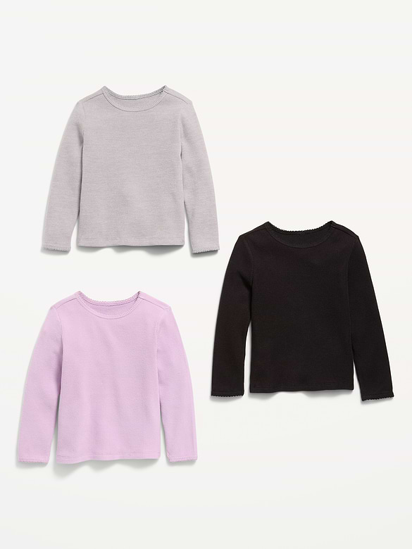 Long-Sleeve Waffle Knit T-Shirt 3-Pack for Toddler Girls