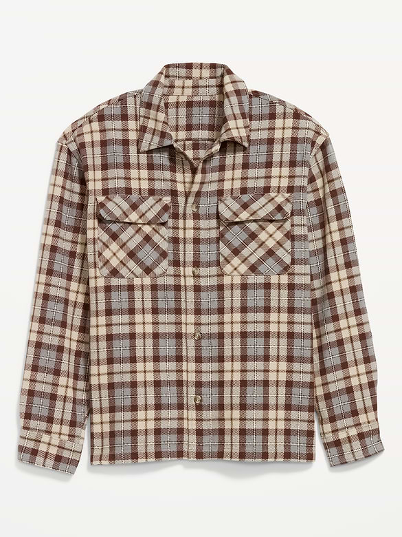 Long-Sleeve Heavyweight Plaid Flannel Pocket Shirt