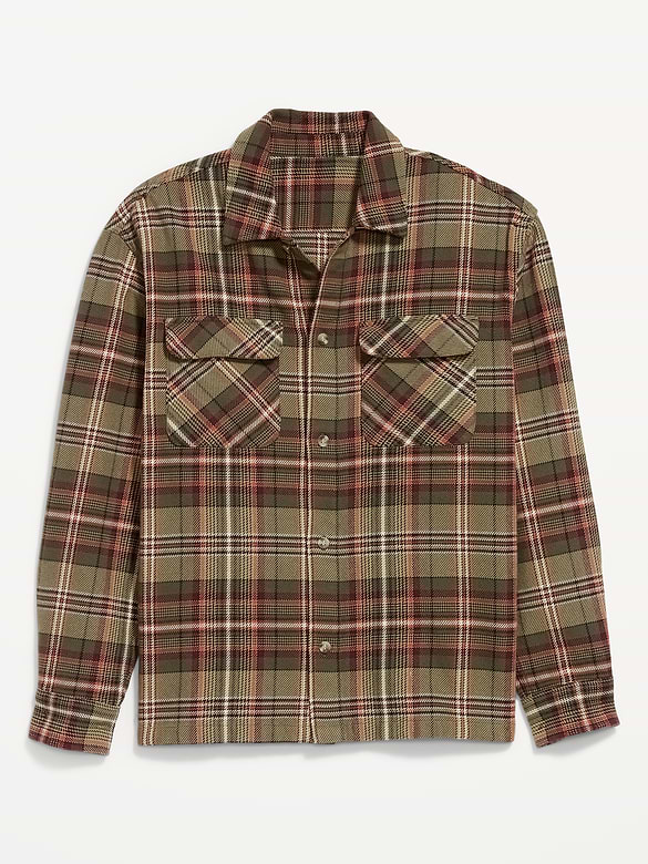 Long-Sleeve Heavyweight Plaid Flannel Pocket Shirt