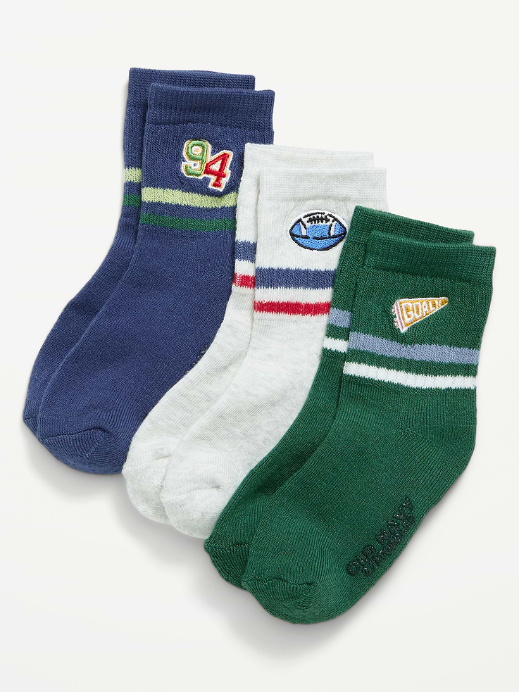 Image 1 de 2, Paquet de trois paires de chaussettes., Extrémités en tricot côtelé., Coutures à encoches sur le talon et la pointe., Produit #911019