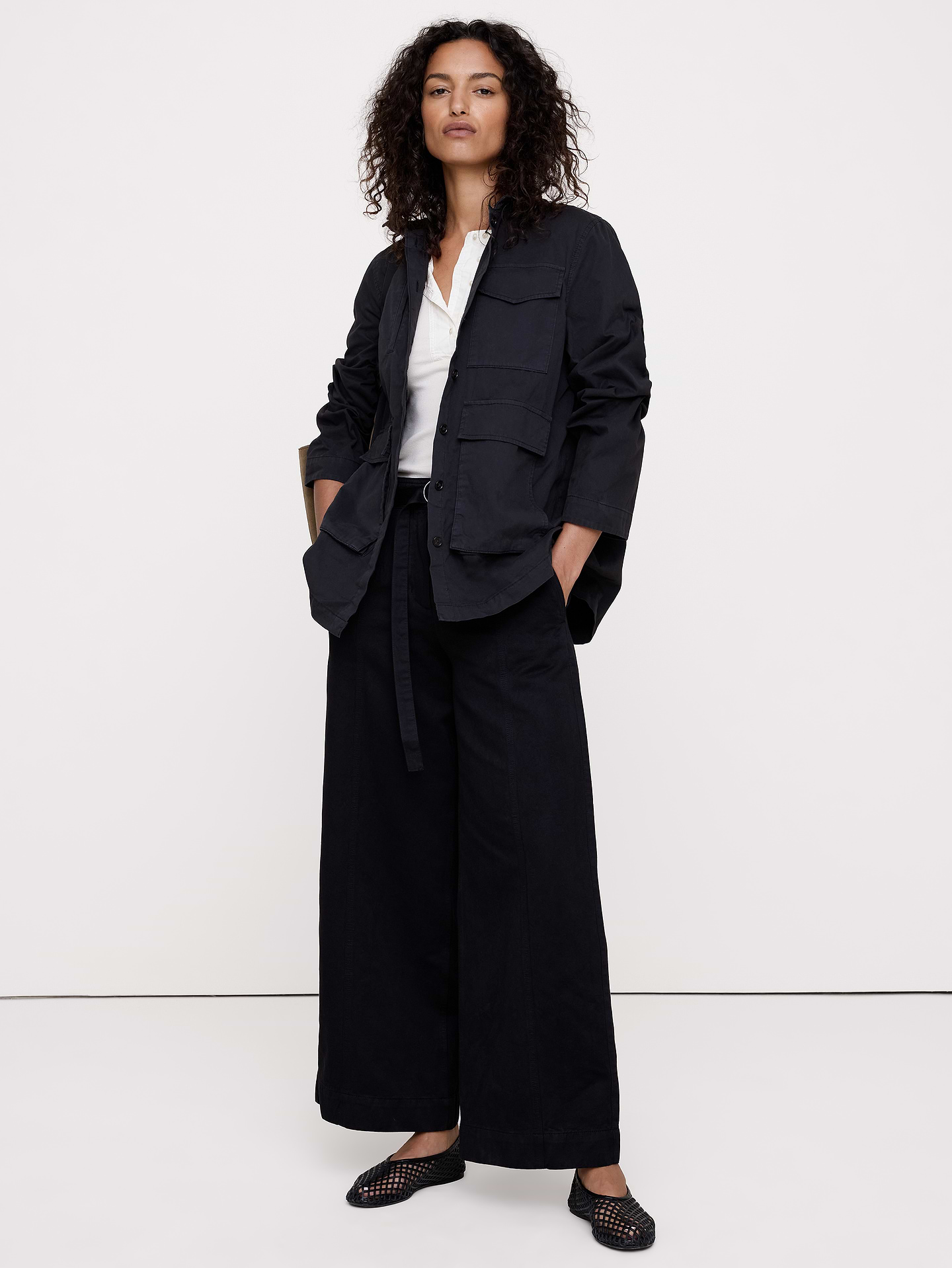 L'image numéro 1 présente Veste-chemise en sergé de coton