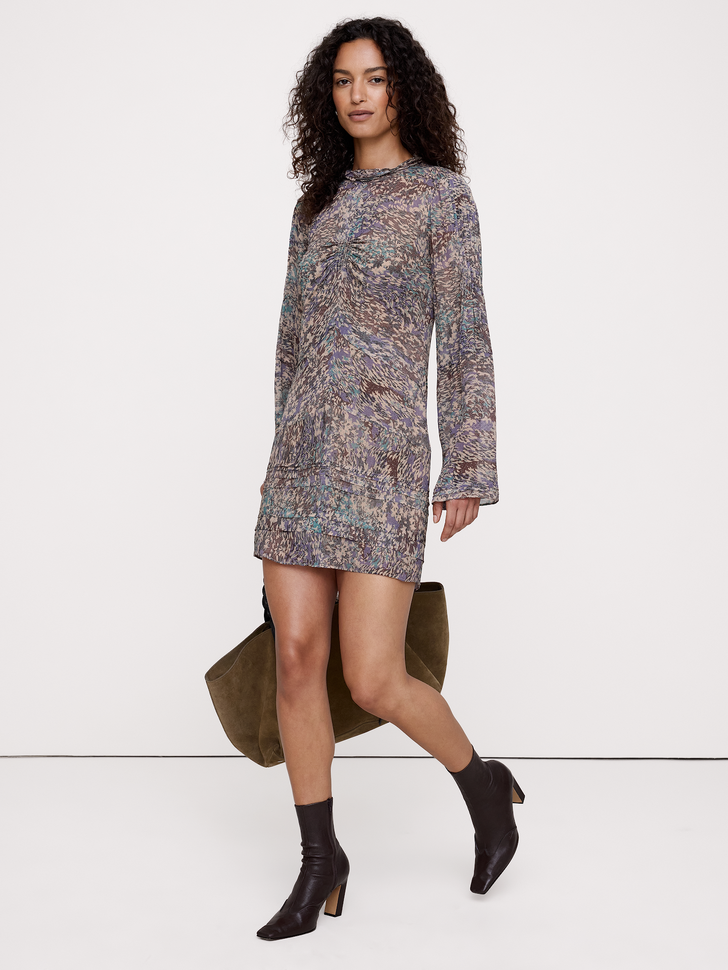 Image number 1 showing, Georgette Ruffle-Neck Mini Dress