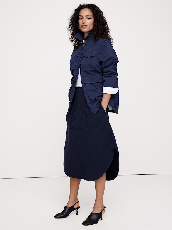Jupe mi-longue utilitaire en toile de coton