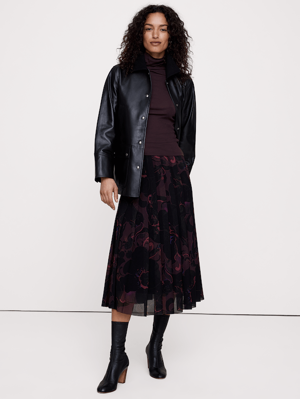 Mesh Pleated Midi Skirt