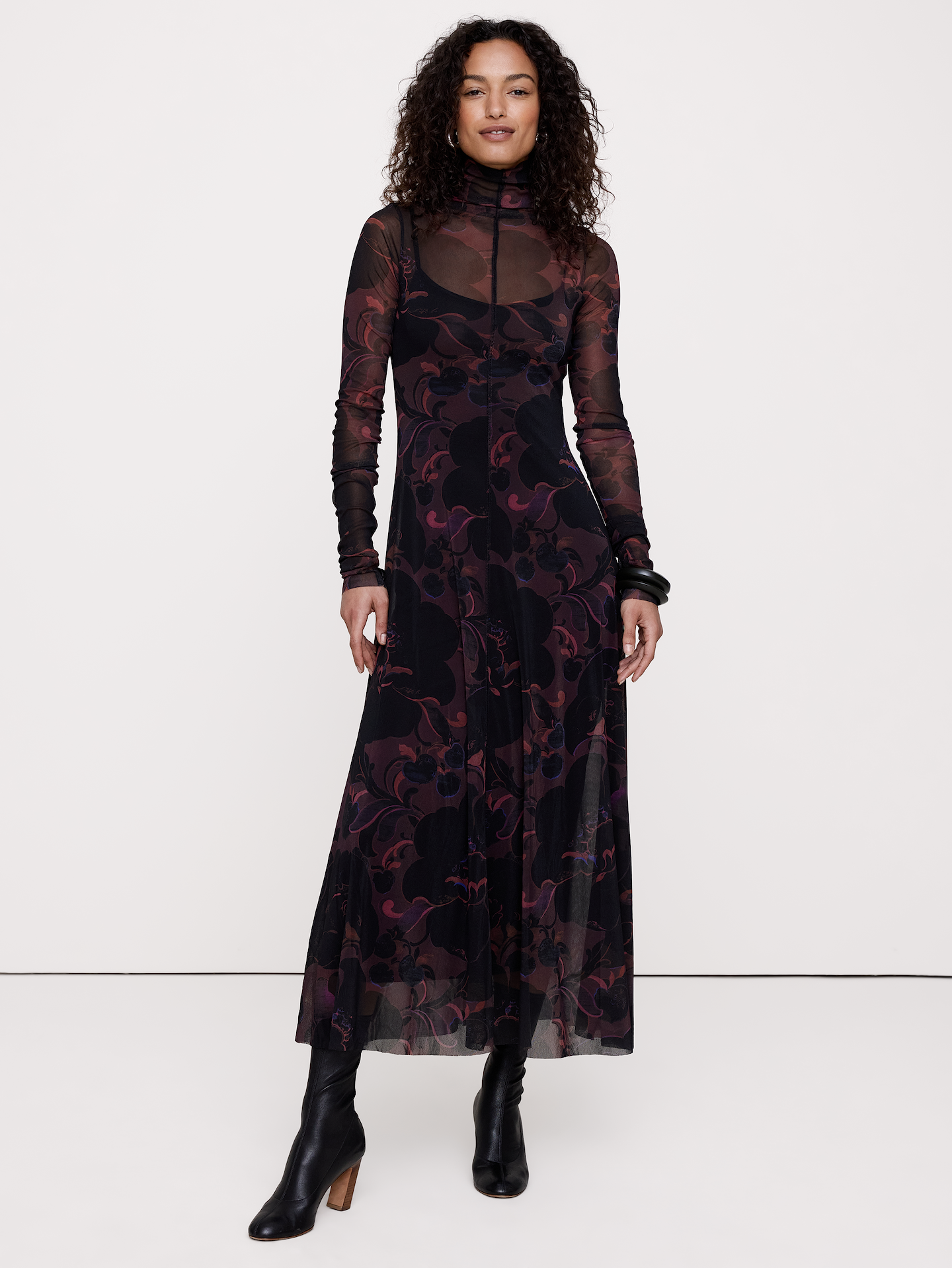 Image number 1 showing, Mesh Long-Sleeve Maxi Dress