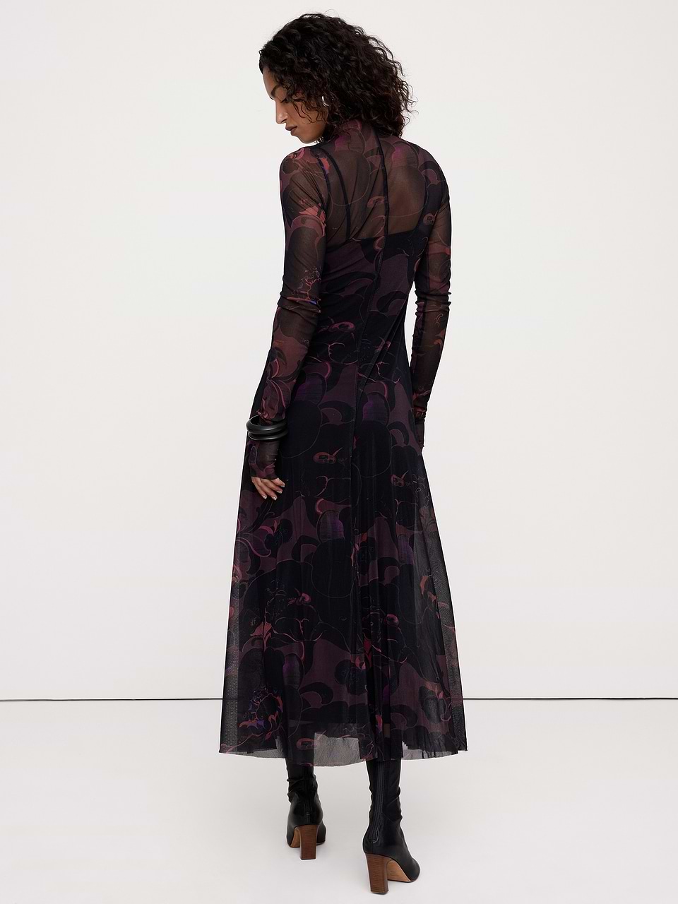 Banana Republic Women's Mesh Long-Sleeve Maxi Dress Plum Purple Size M