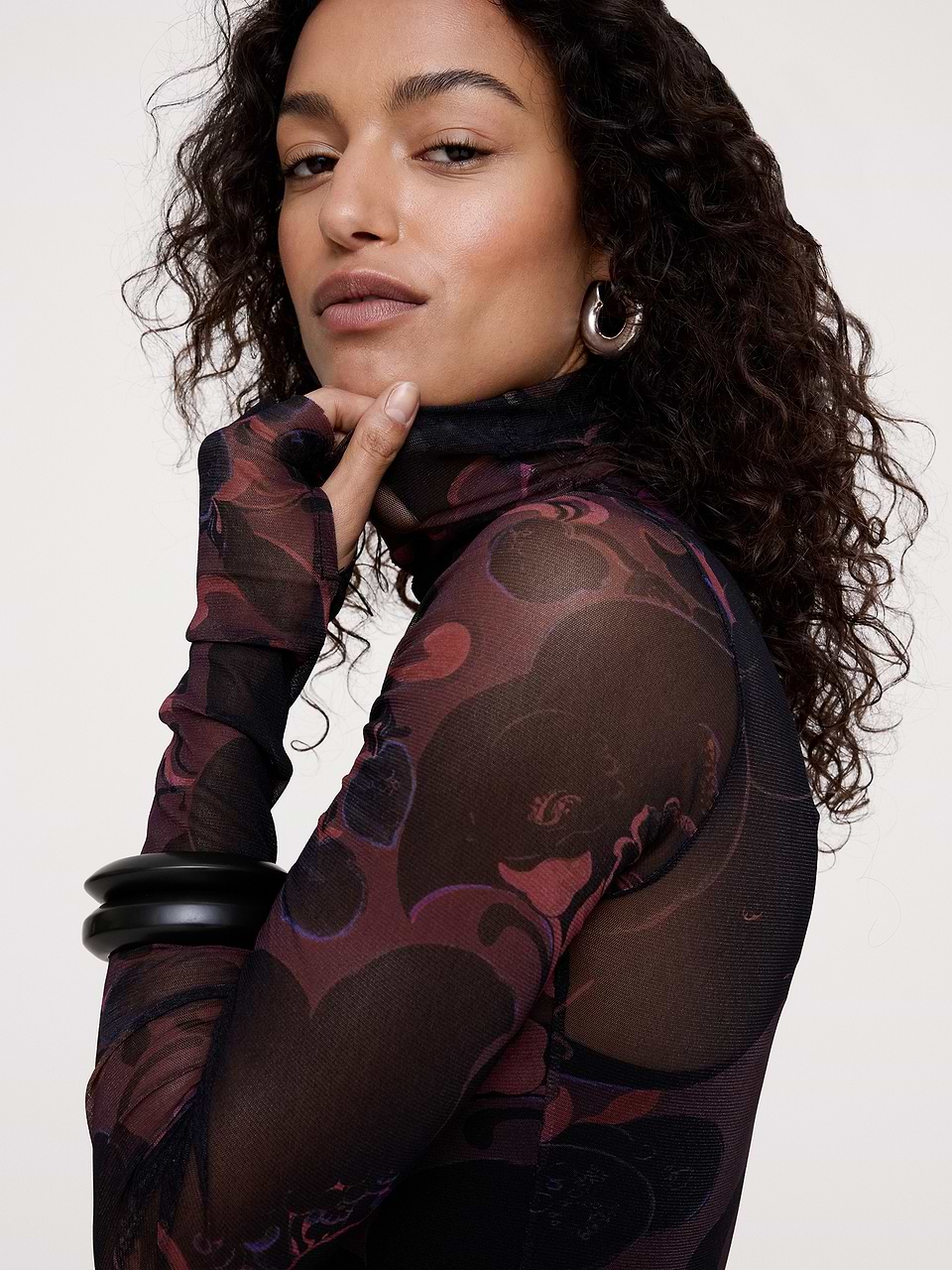 Mesh Long-Sleeve Maxi Dress