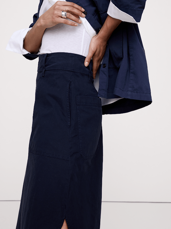 Jupe mi-longue utilitaire en toile de coton