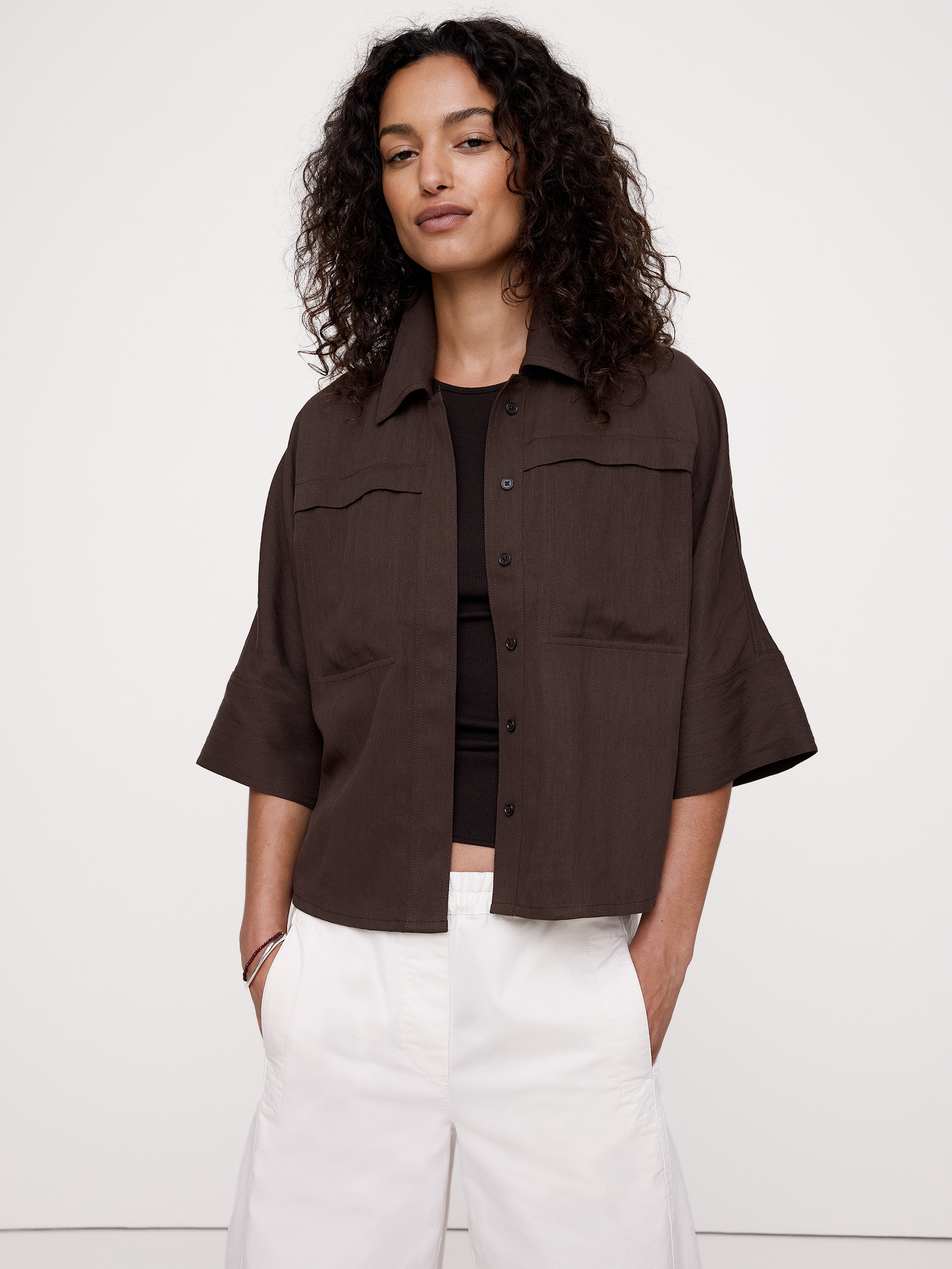 Image number 1 showing, Drapey Twill Shirt Jacket