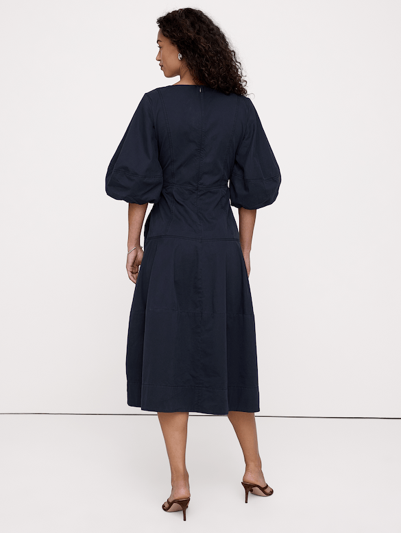 Robe mi-longue coupe baril en sergé de coton
