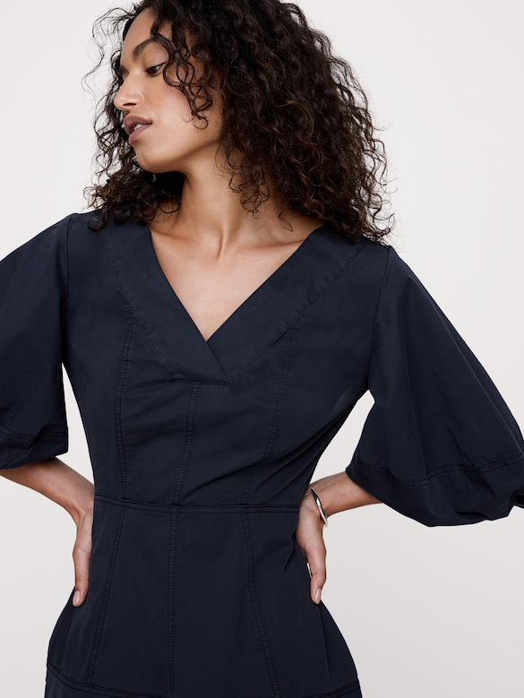 Robe mi-longue coupe baril en sergé de coton