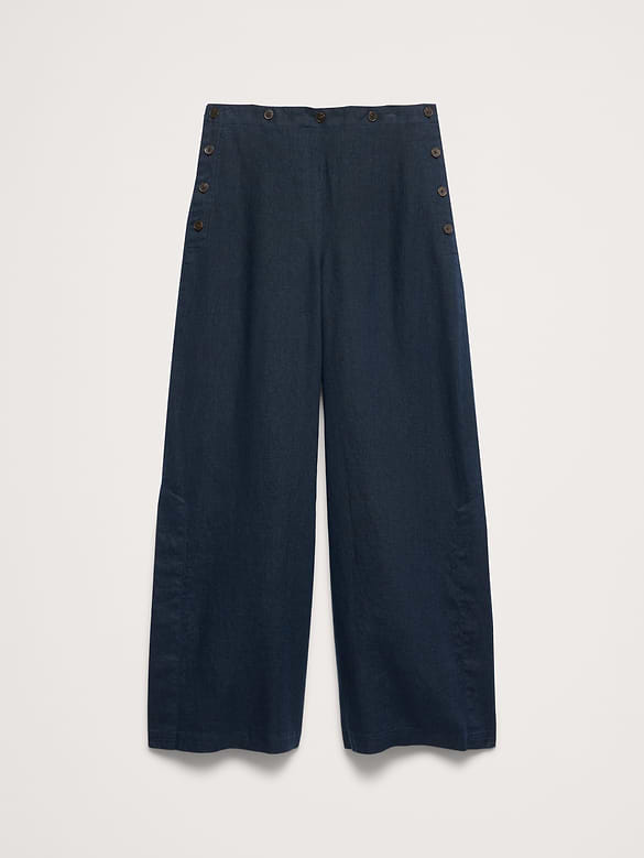 High-Rise Wide-Leg Linen Pull-On Sailor Pant