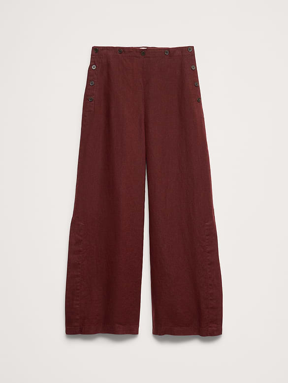 High-Rise Wide-Leg Linen Pull-On Sailor Pant