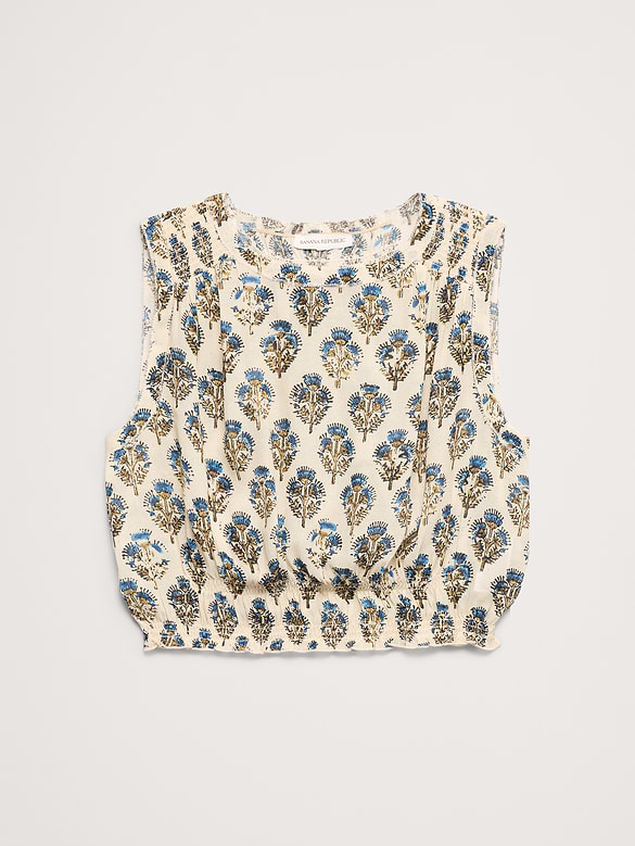 Camisole courte en crêpe georgette à smocks