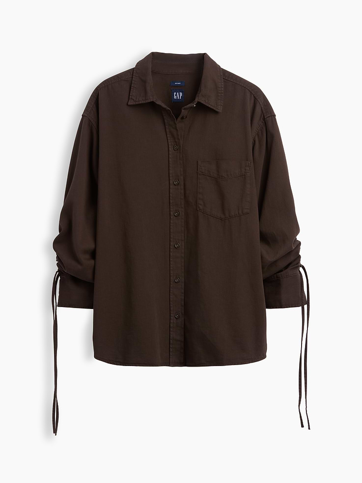 Image number 6 showing, Denim Oversized Ruched-Sleeve Shirt