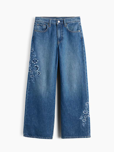 Image number 2 showing, Kids Low Rise Stride Embroidered Floral Wide-Leg Jeans