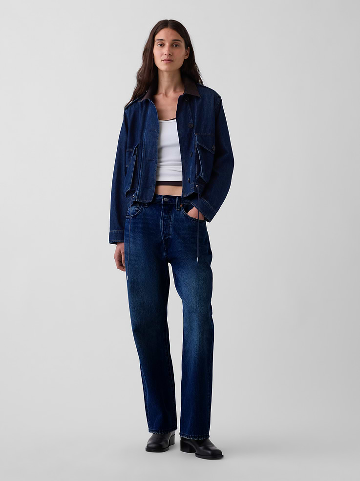 Image number 2 showing, Corduroy-Collar Relaxed Denim Jacket