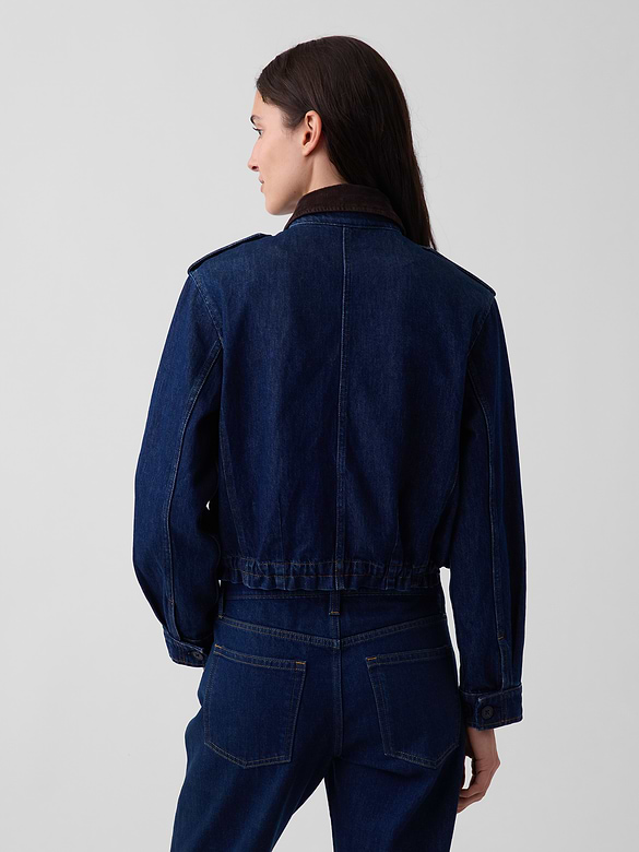 Corduroy-Collar Relaxed Denim Jacket