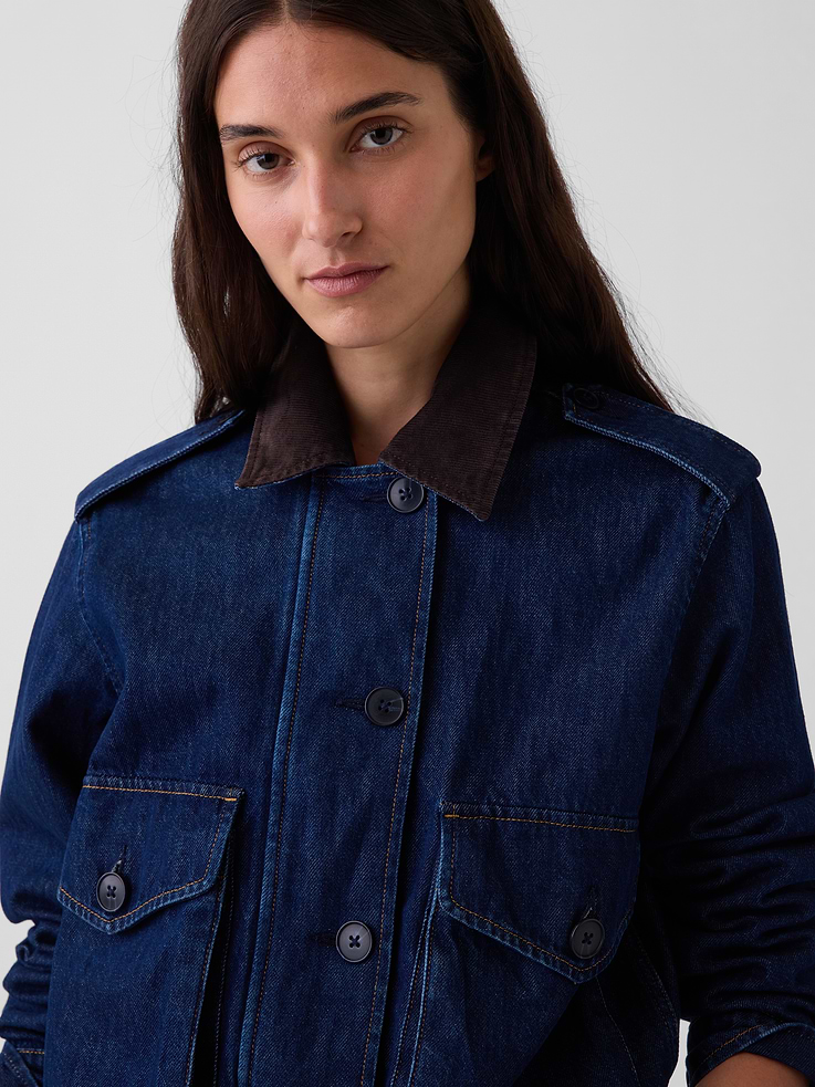 Image number 4 showing, Corduroy-Collar Relaxed Denim Jacket