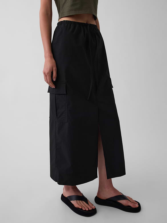 Poplin Easy Cargo Maxi Skirt