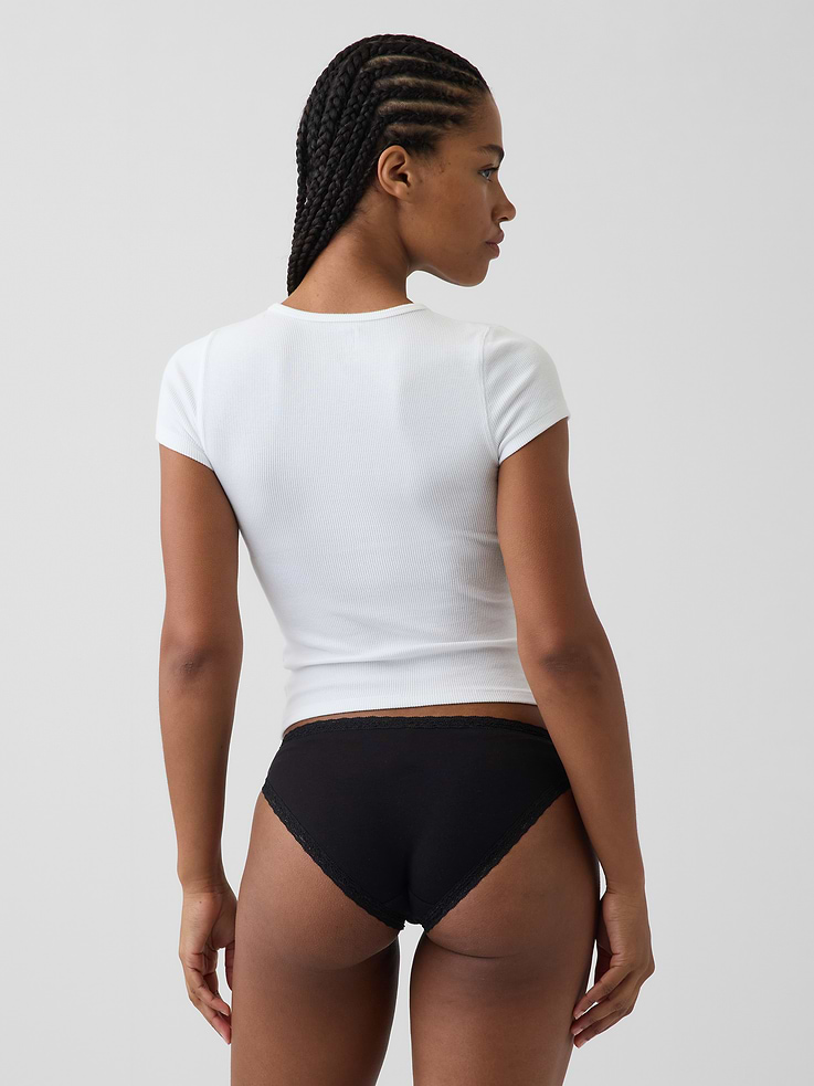 Image number 2 showing, SoftMade Organic Stretch Cotton Lace-Trim Bikini
