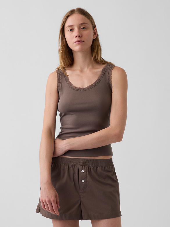 Mini Rib Lace-Trim PJ Tank Top