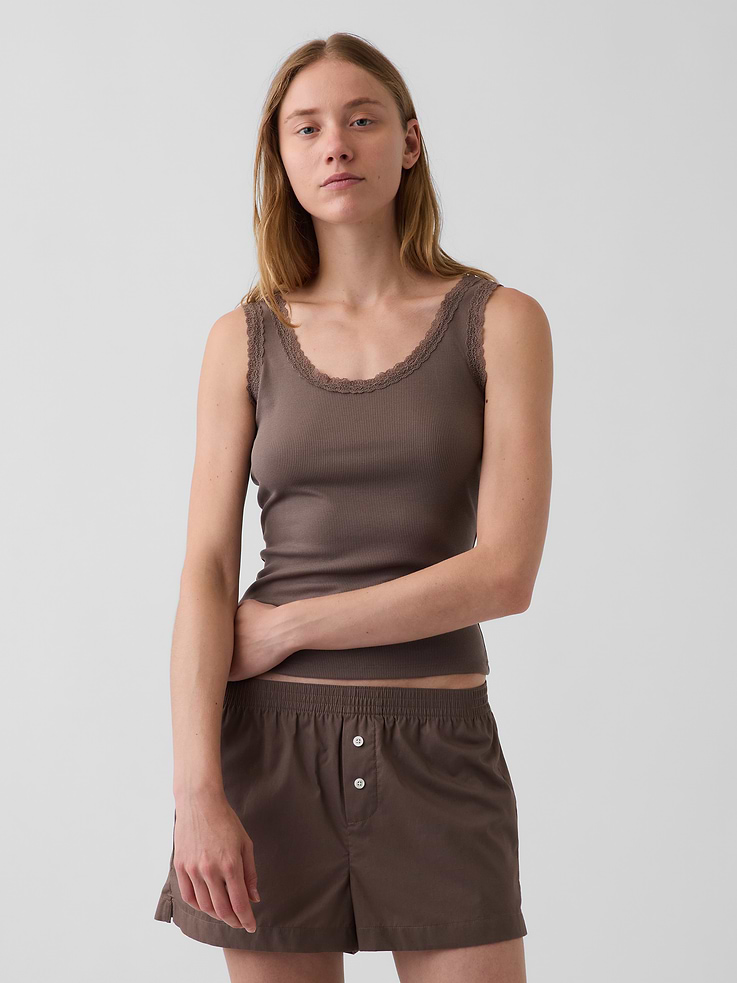 Image number 1 showing, Mini Rib Lace-Trim PJ Tank Top