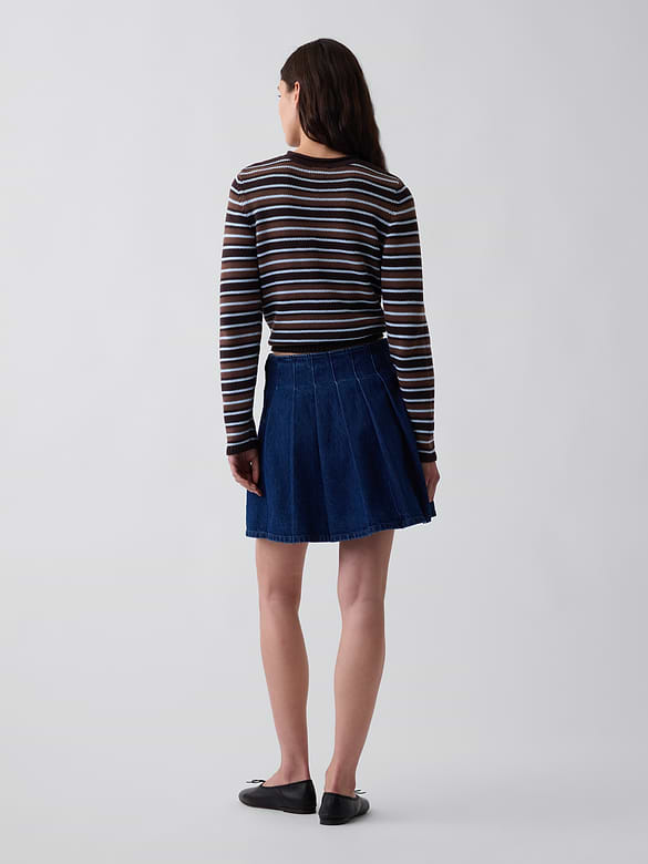 Denim Pleated Mini Skirt
