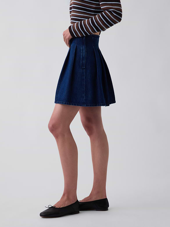 Denim Pleated Mini Skirt