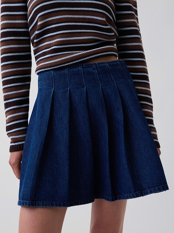 Denim Pleated Mini Skirt
