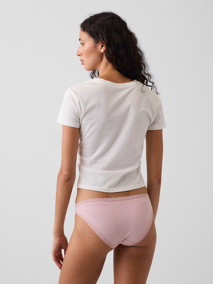 Image number 2 showing, SoftMade Organic Stretch Cotton Lace-Trim Bikini