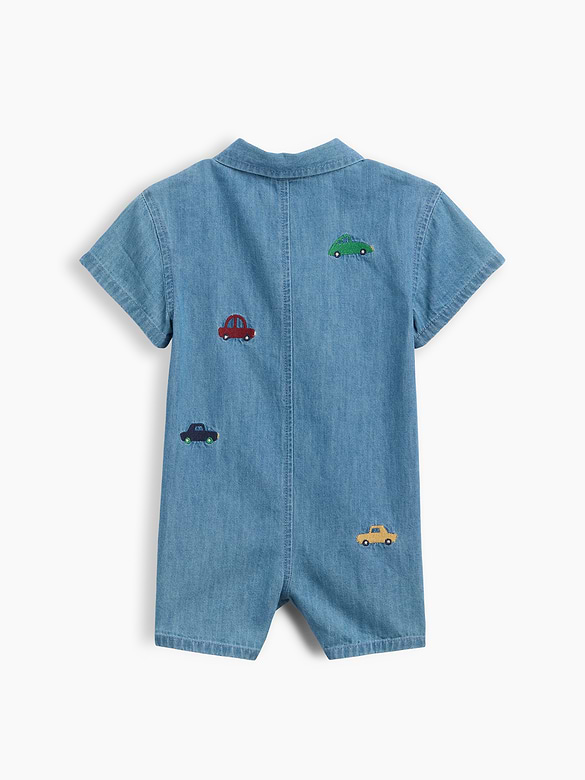 Baby Embroidered Denim Shorty One-Piece