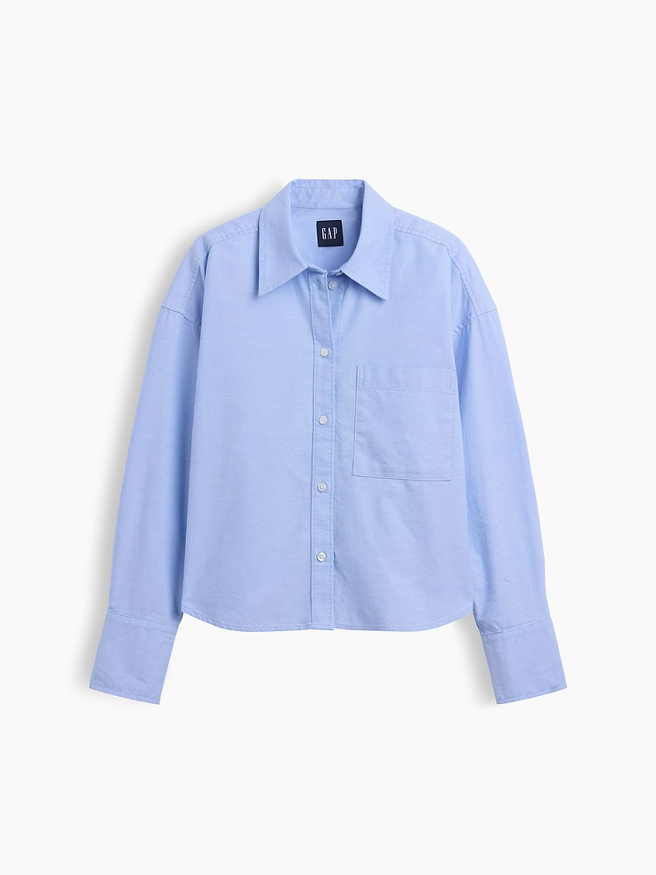 Image number 5 showing, Organic Cotton Oversized Crop Oxford Shirt