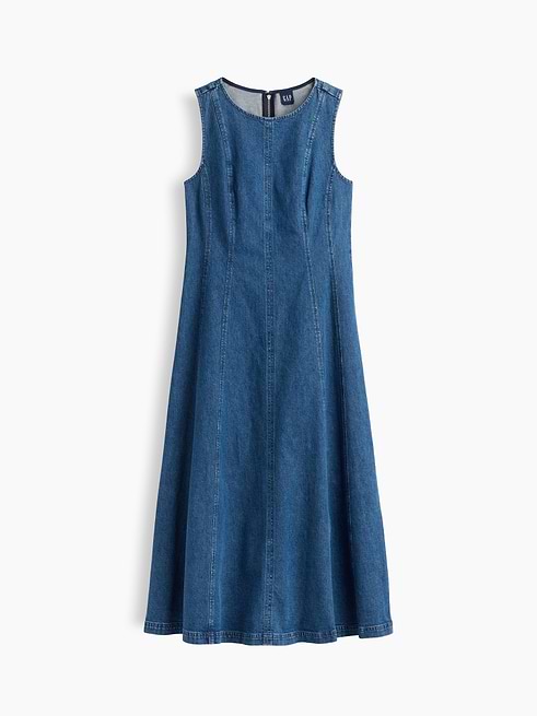 pleated denim maxi dress gap Seamed Gap factory 17 Seriously Flattering Dresses Gl-01.09.26 flares at the waist Talla:XL/XXL