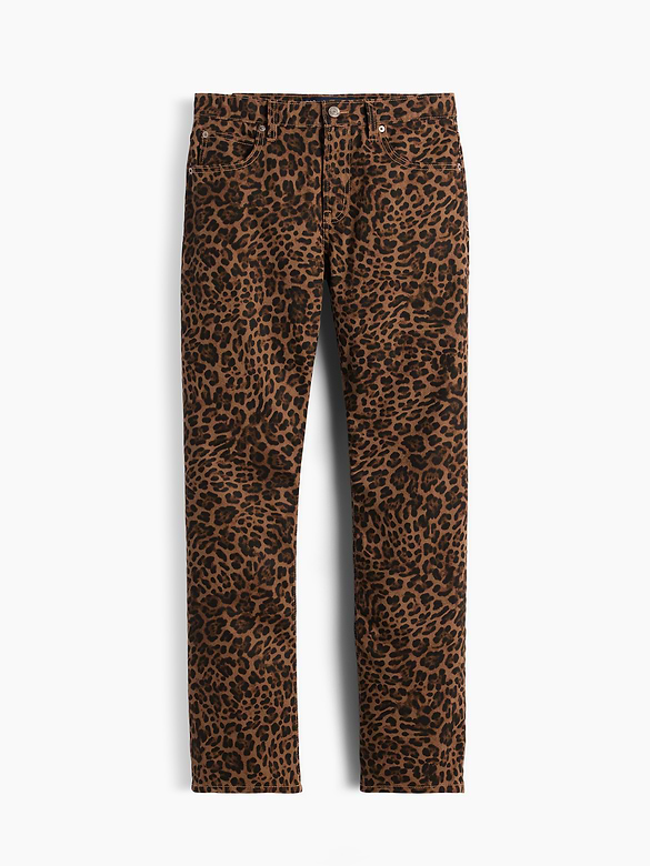 Mid Rise Straight Taper Leopard Jeans