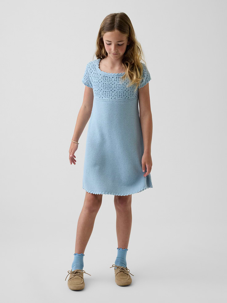 Image number 1 showing, Kids 100% Cotton Crochet Sweater Dress
