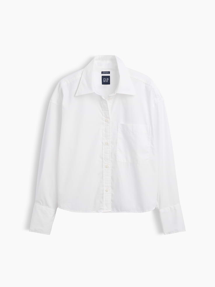 Image number 5 showing, Organic Cotton Poplin Oversized Crop Shirt