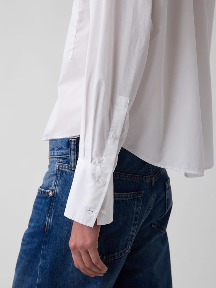 Image number 4 showing, Organic Cotton Poplin Oversized Crop Shirt