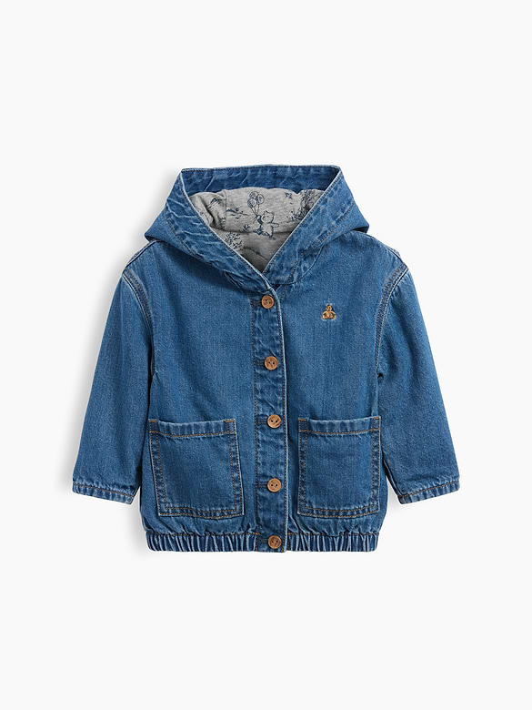 Baby Jersey-Lined Hooded Denim Jacket