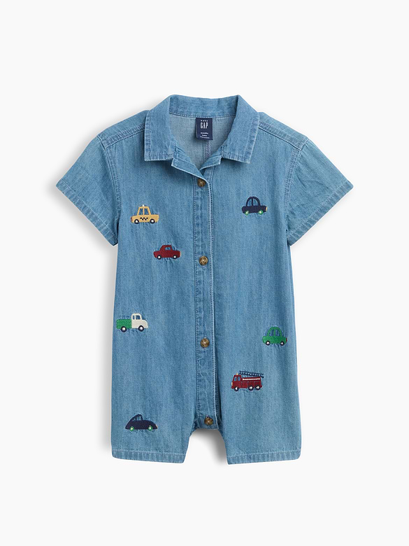 Baby Embroidered Denim Shorty One-Piece