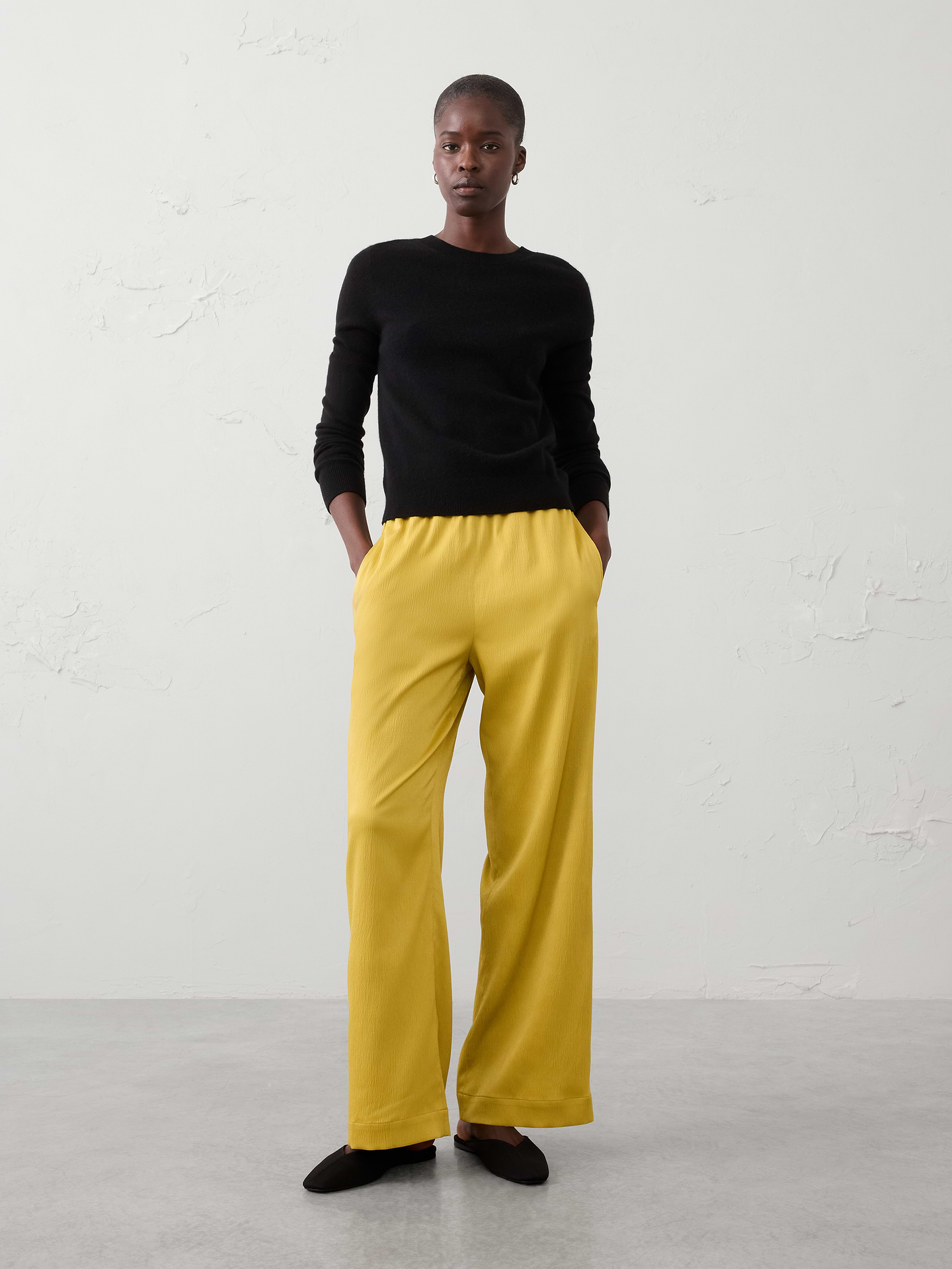 Image number 1 showing, Wide-Leg High-Rise Crinkle Satin Pull-On Pant