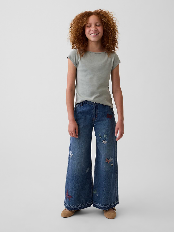 Image number 1 showing, Kids Low Rise Embroidered Baggy Jeans