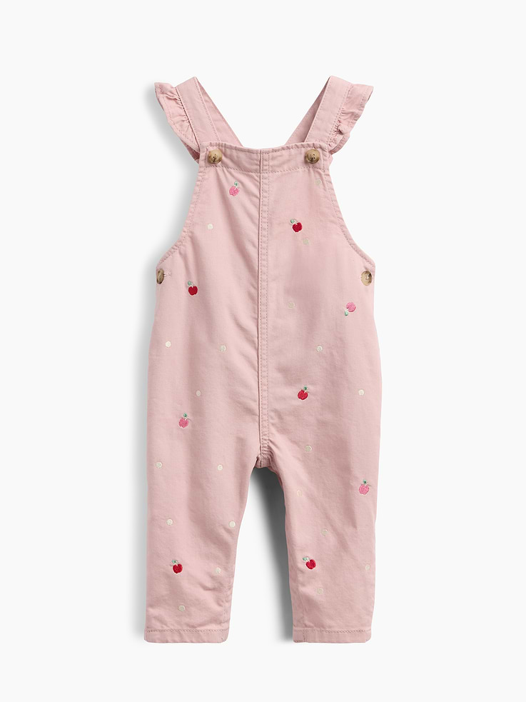 Image number 1 showing, Baby Embroidered Apple Ruffle Overalls